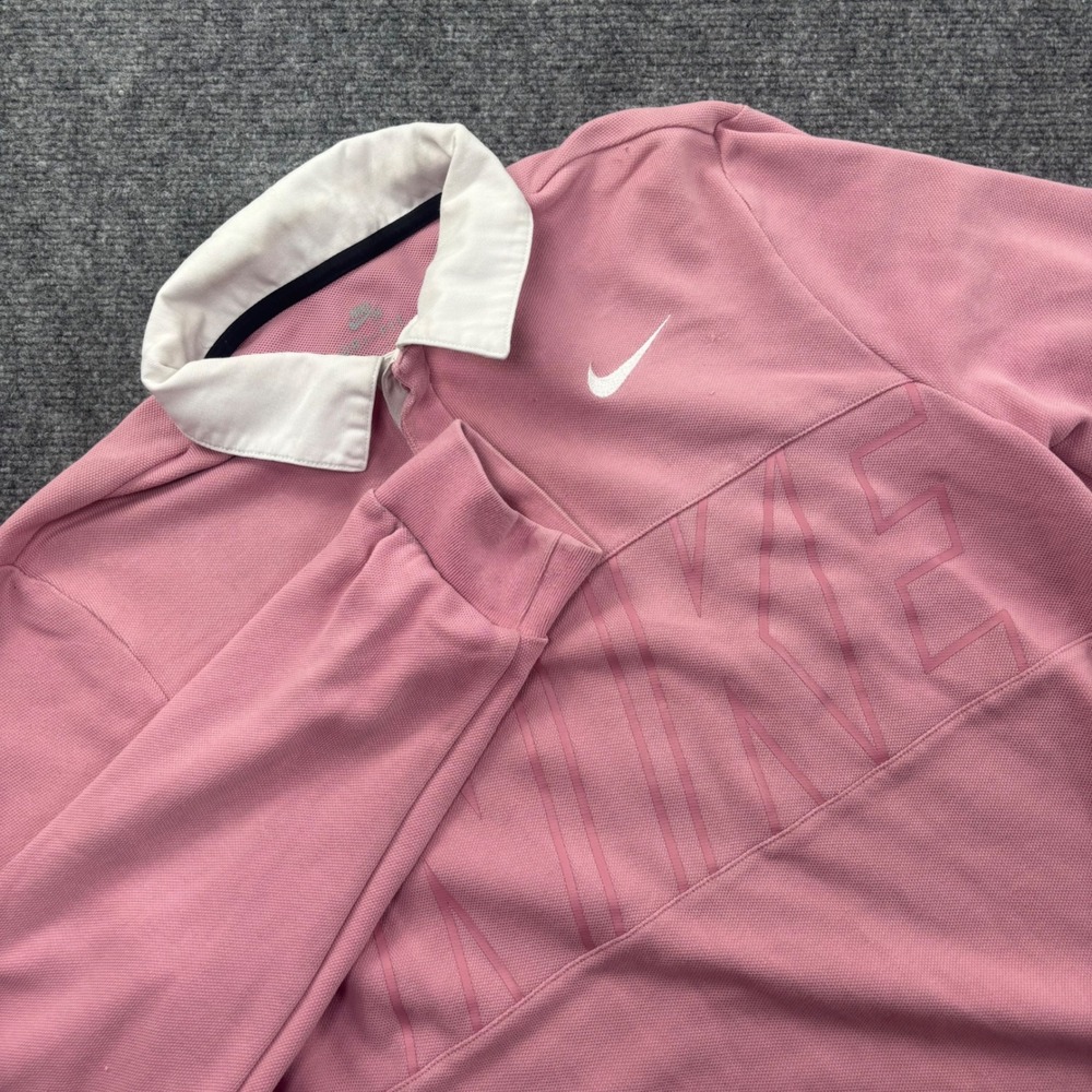 Nike SB Rugby Polo Shirt Large Pink Dri-Fit Long Sleeve 885847-678 Women's